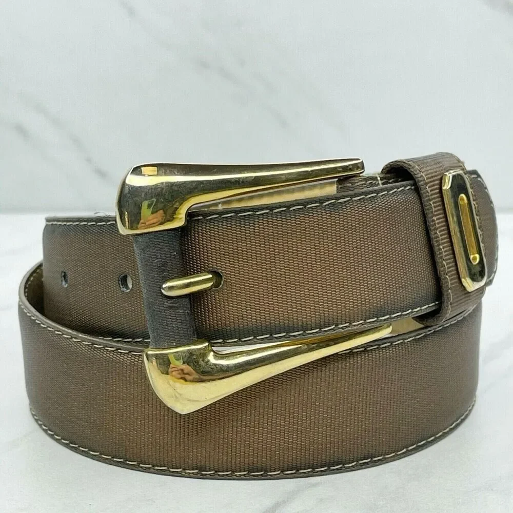 Vintage Ritz Bronze Faux Leather Belt Gold Hardware Small (S) ✨